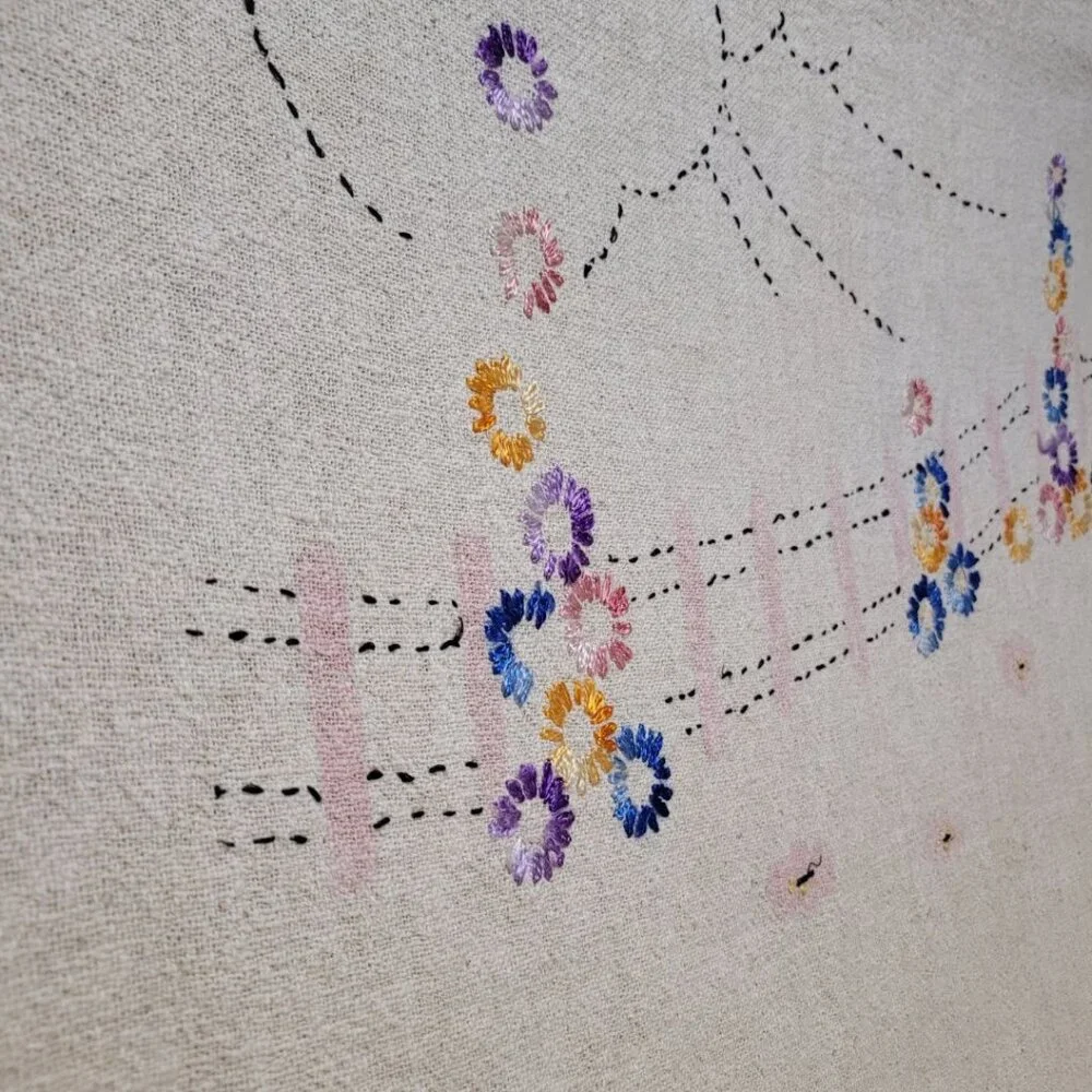 Vintage Embroidered Fabric Floral Country‎ Crinoline Lady Southern Belle 80 x 65
